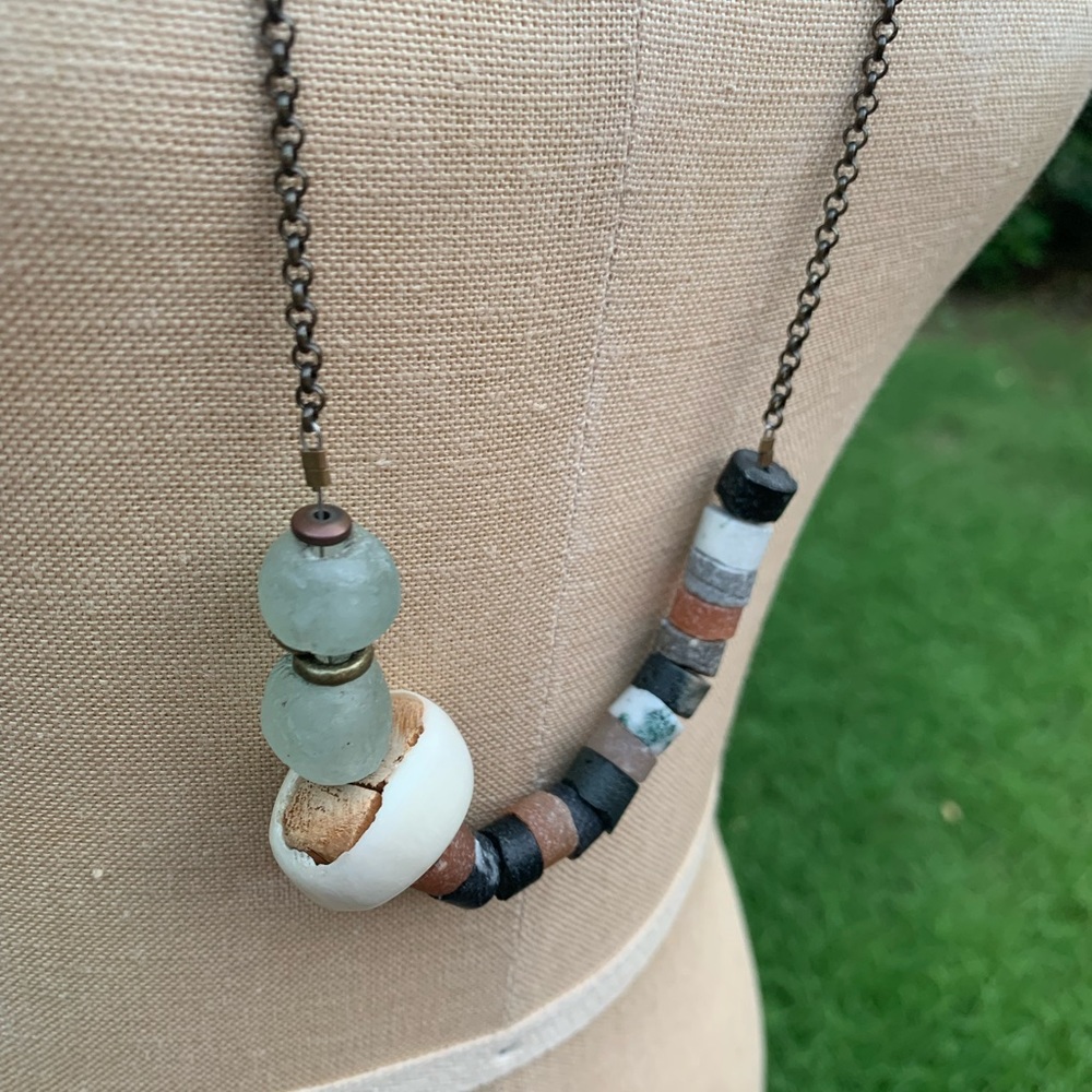 Artisan Stone/Bone/Glass Necklace - Picture 4 of 10